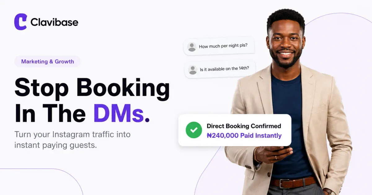 A hand holding a smartphone showing a clean booking page inside a modern luxury apartment